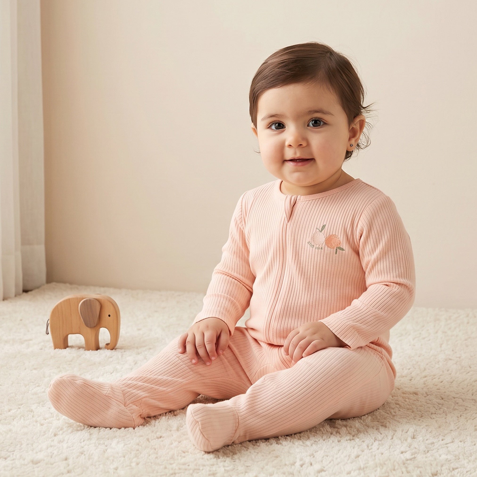 Pack of 3 Juniors Cotton Round Neck Long Sleeves Sleepsuit with Zip Closure