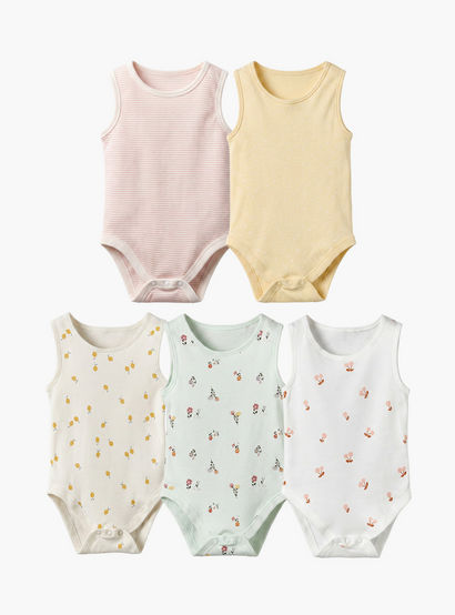 Juniors Printed Sleeveless Bodysuit - Set of 5-promo_babyshop_Buy2for115_UAE130126-image-1