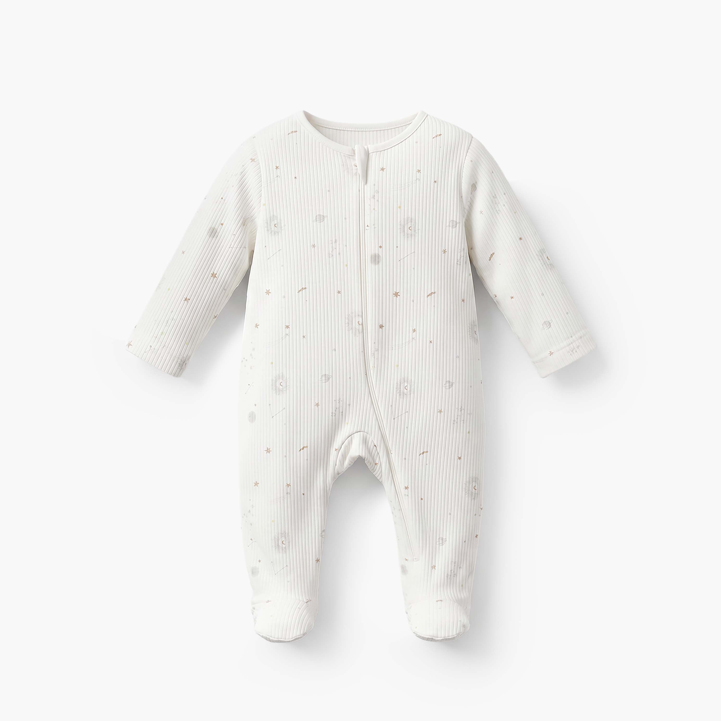 Pack of 3 Juniors Cotton Round Neck Long Sleeves Sleepsuit with Zip Closure