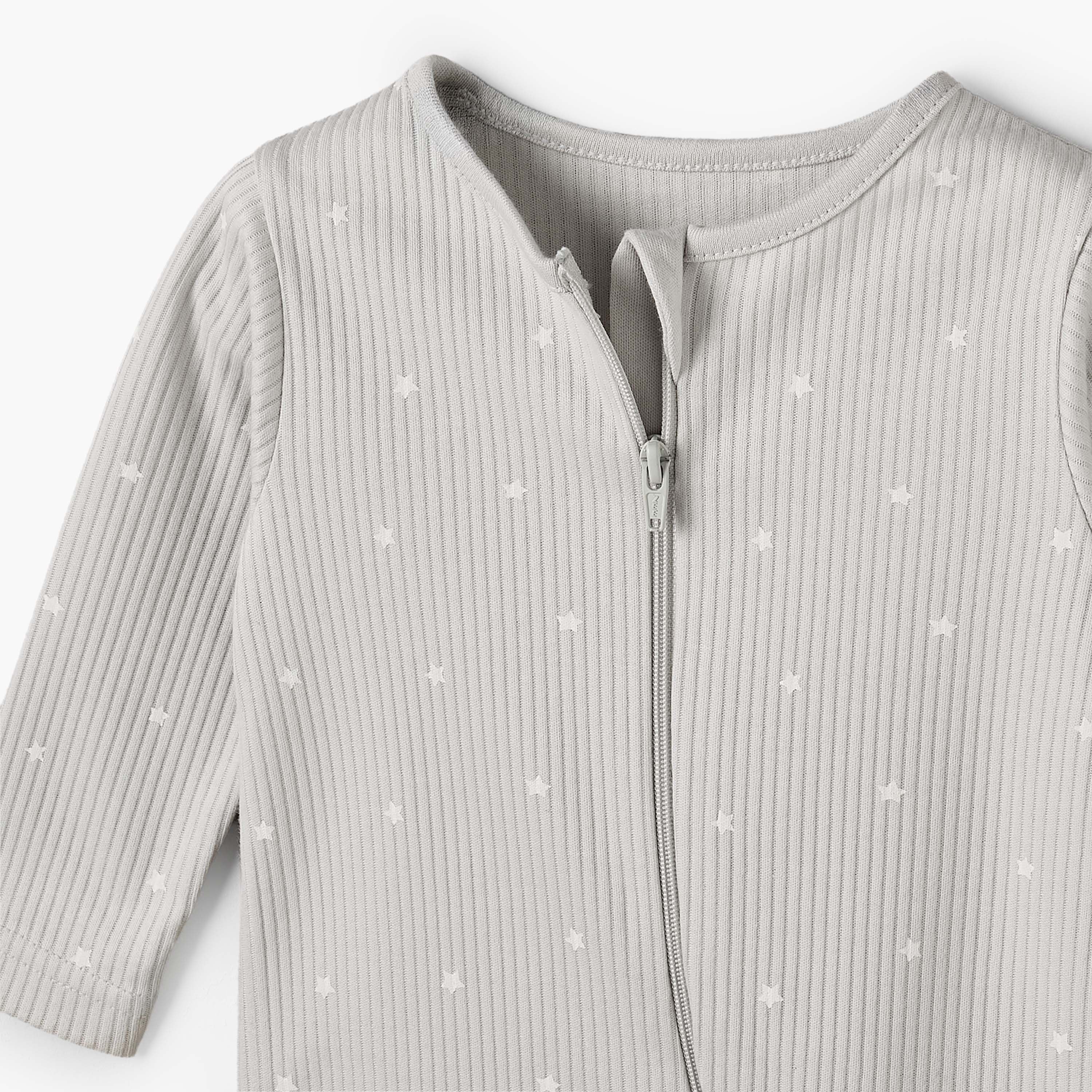 Pack of 3 Juniors Cotton Round Neck Long Sleeves Sleepsuit with Zip Closure