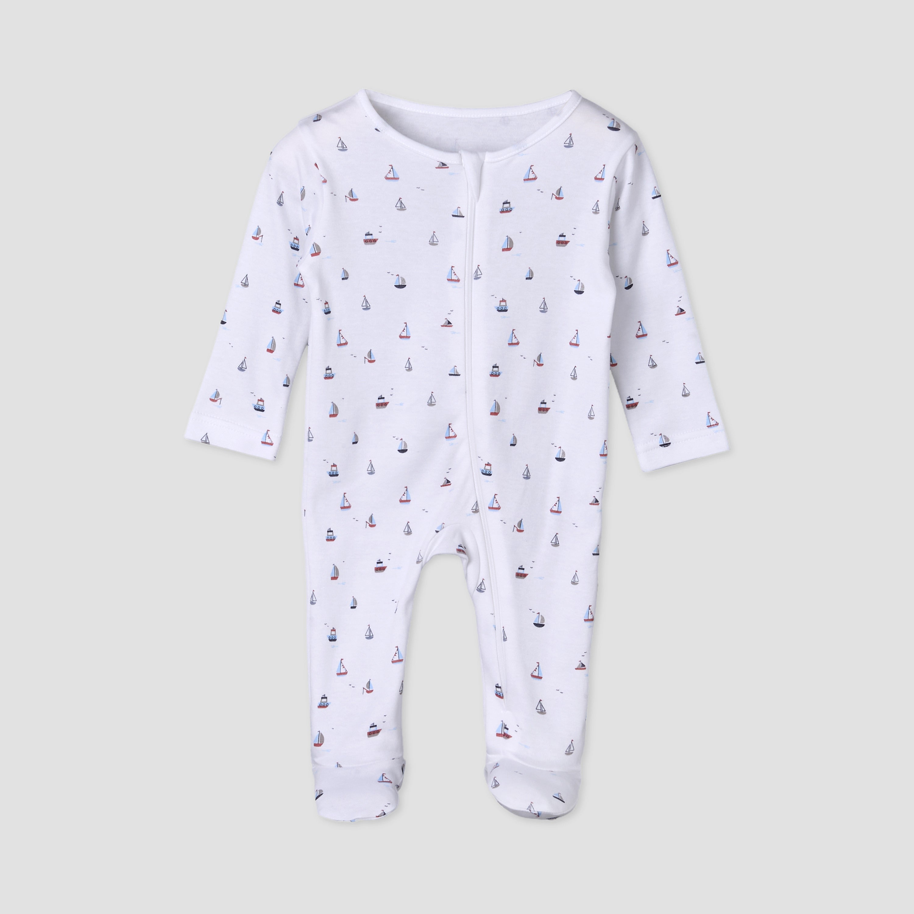 Pack of 5 Juniors Cotton Round Neck Long Sleeves Sleepsuit with Zip Closure