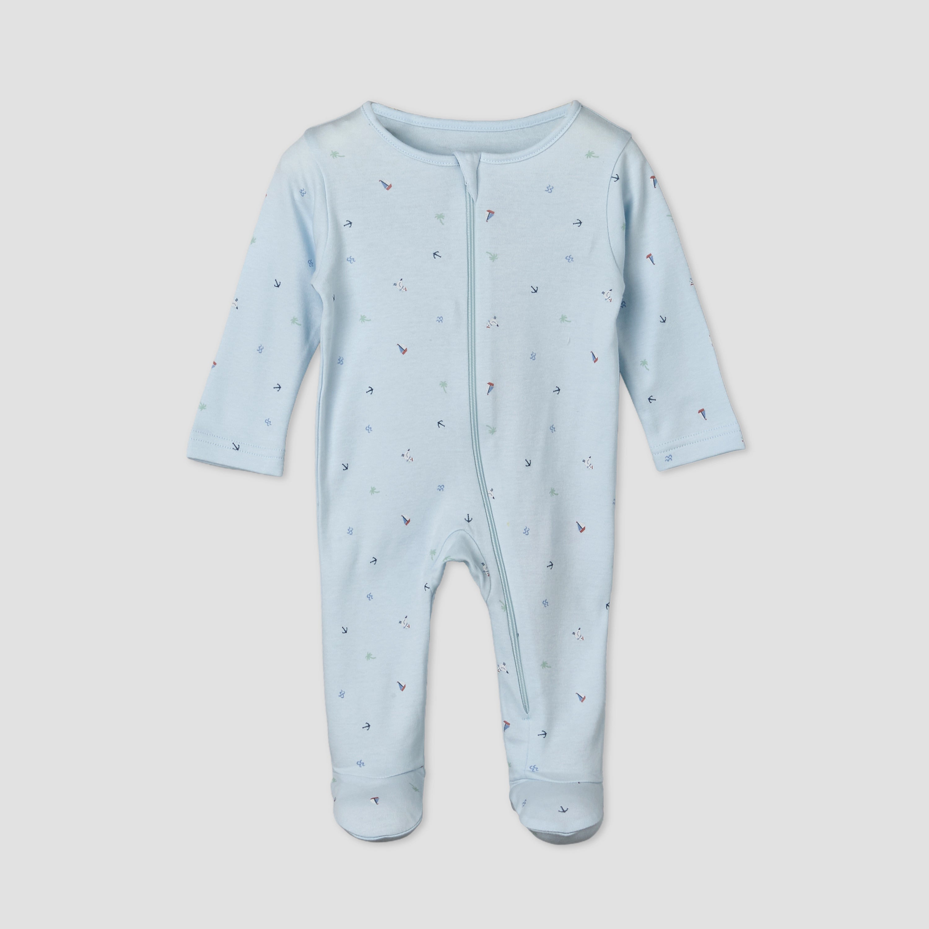 Pack of 5 Juniors Cotton Round Neck Long Sleeves Sleepsuit with Zip Closure