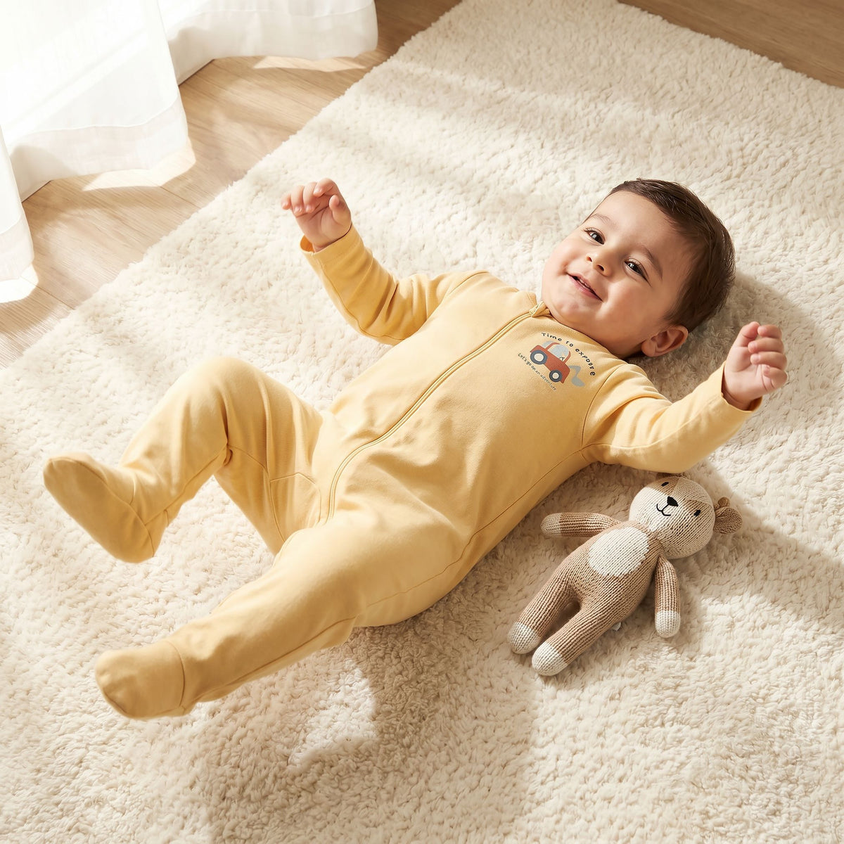 Pack of 3 Juniors Cotton Crew Neck Long Sleeves Sleepsuit with Zip Closure