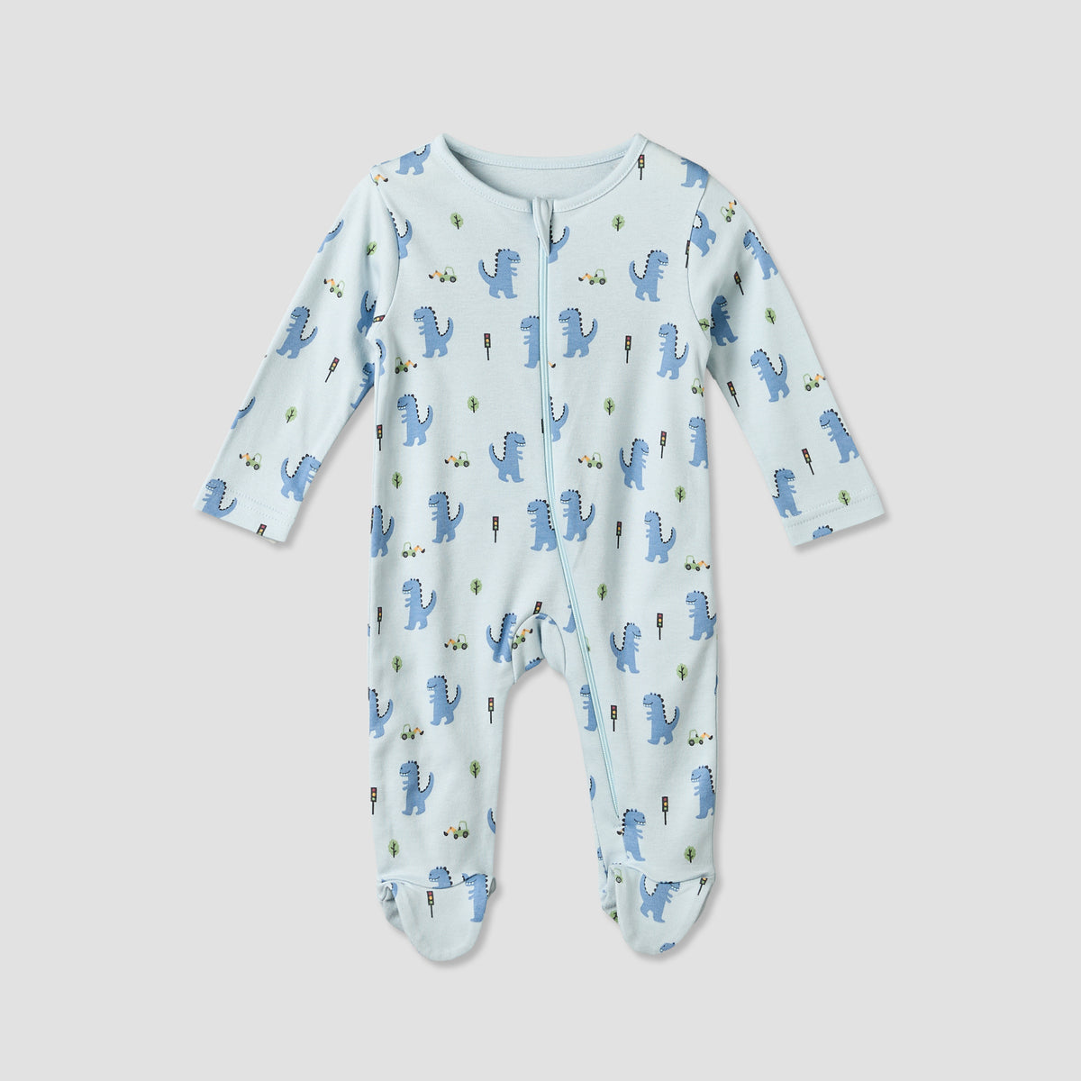 Pack of 3 Juniors Cotton Crew Neck Long Sleeves Sleepsuit with Zip Closure
