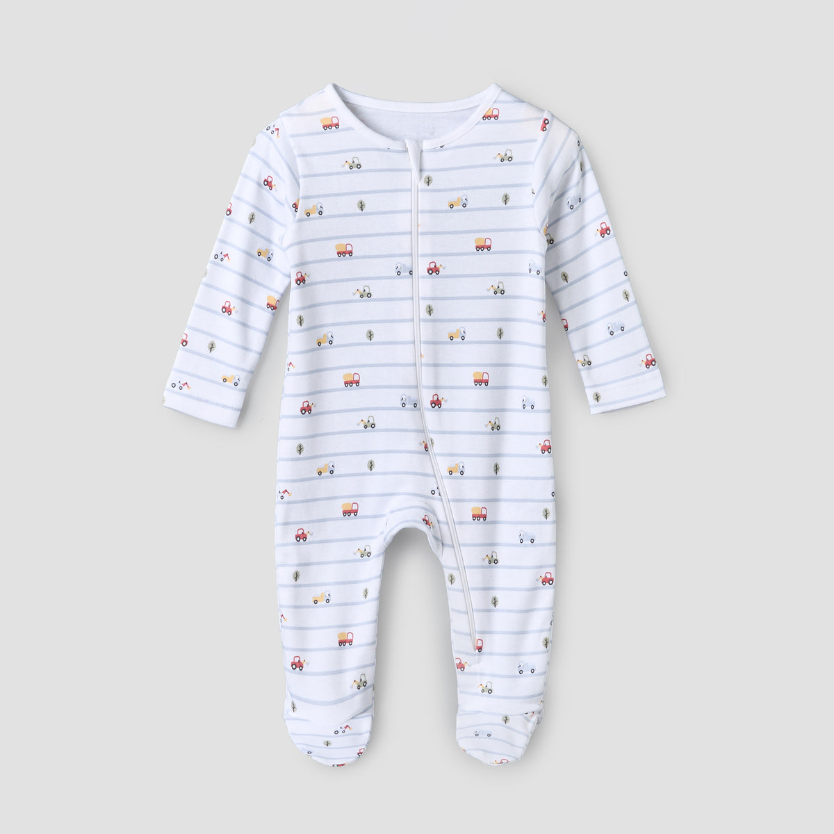 Pack of 3 Juniors Cotton Crew Neck Long Sleeves Sleepsuit with Zip Closure