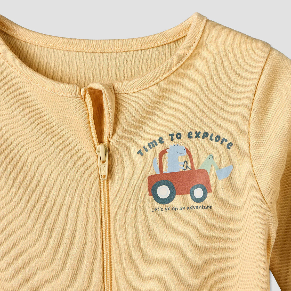 Pack of 3 Juniors Cotton Crew Neck Long Sleeves Sleepsuit with Zip Closure