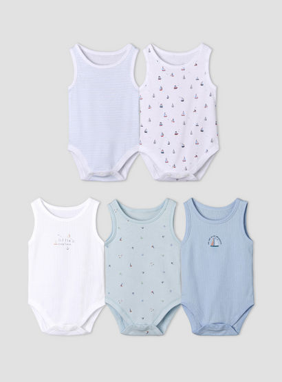 Pack of 5 Juniors Cotton Sleeveless Bodysuit with Sailboat Print-promo_babyshop_Buy2for115_UAE130126-image-1