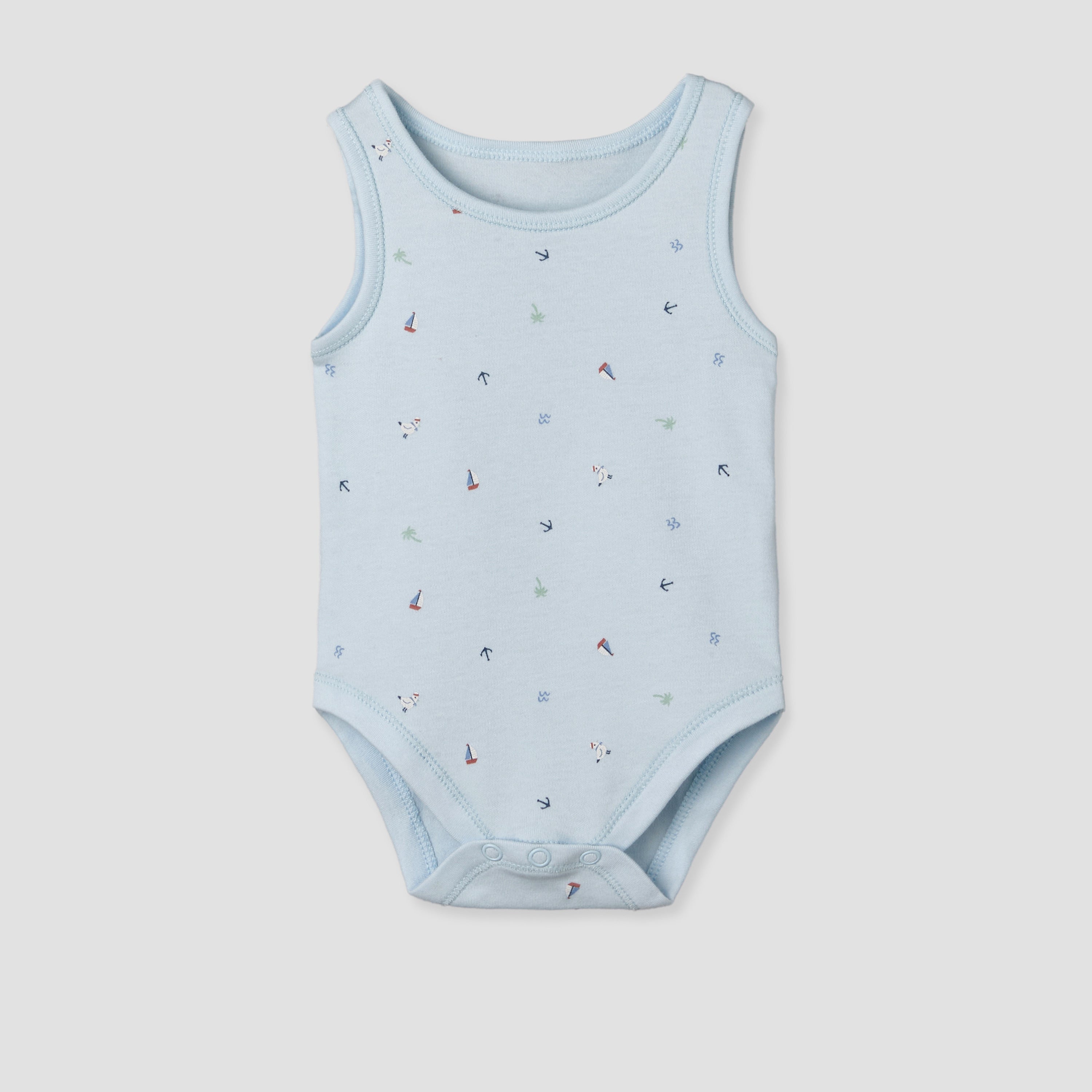 Pack of 5 Juniors Cotton Sleeveless Bodysuit with Sailboat Print