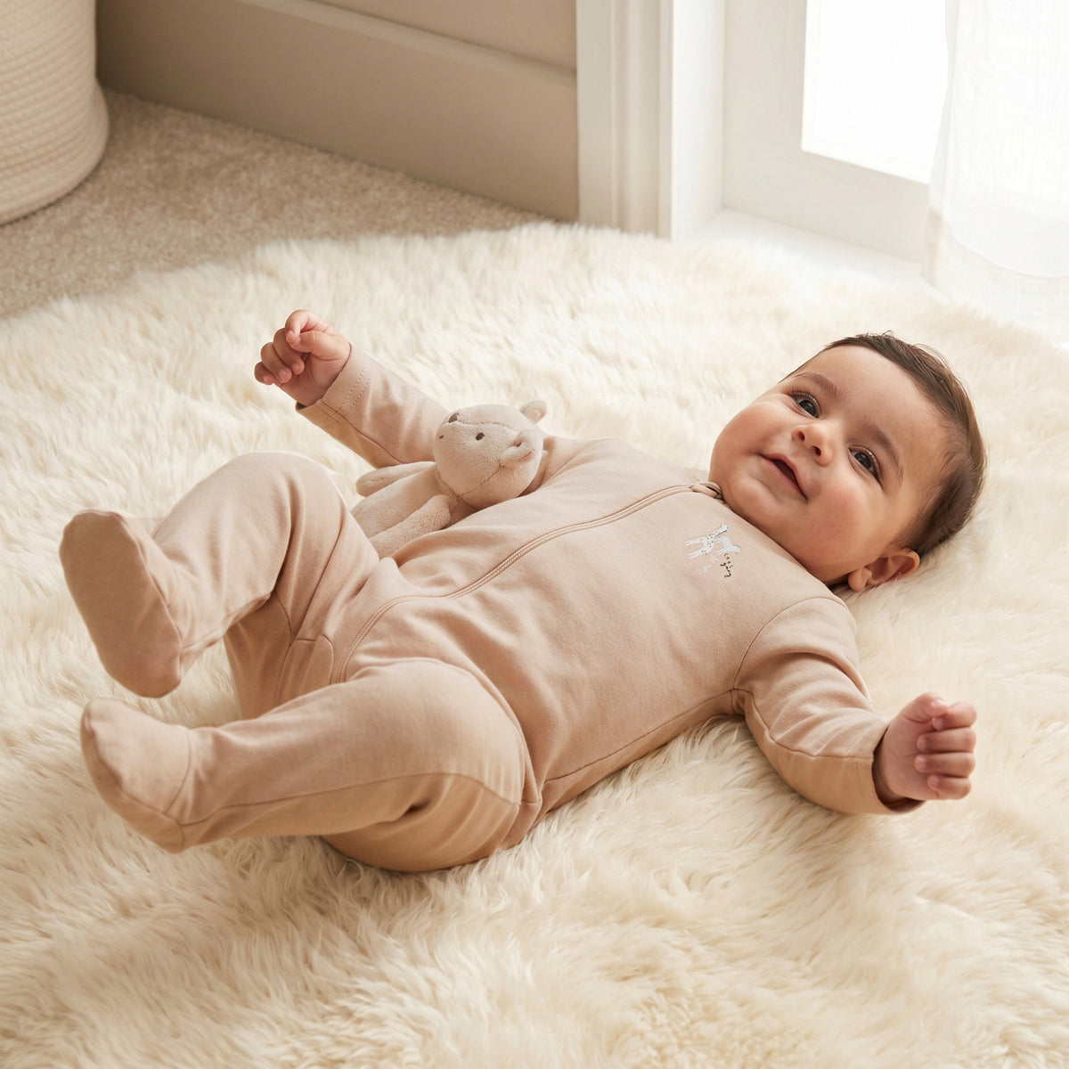 Pack of 5 Juniors Cotton Round Neck Long Sleeves Sleepsuit with Zip Closure