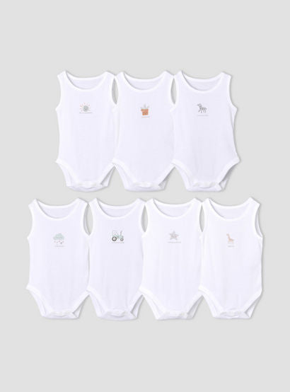 Pack of 7 Juniors Round Neck Sleeveless Bodysuit with Fun Print-promo_babyshop_Buy2for115_UAE130126-image-1