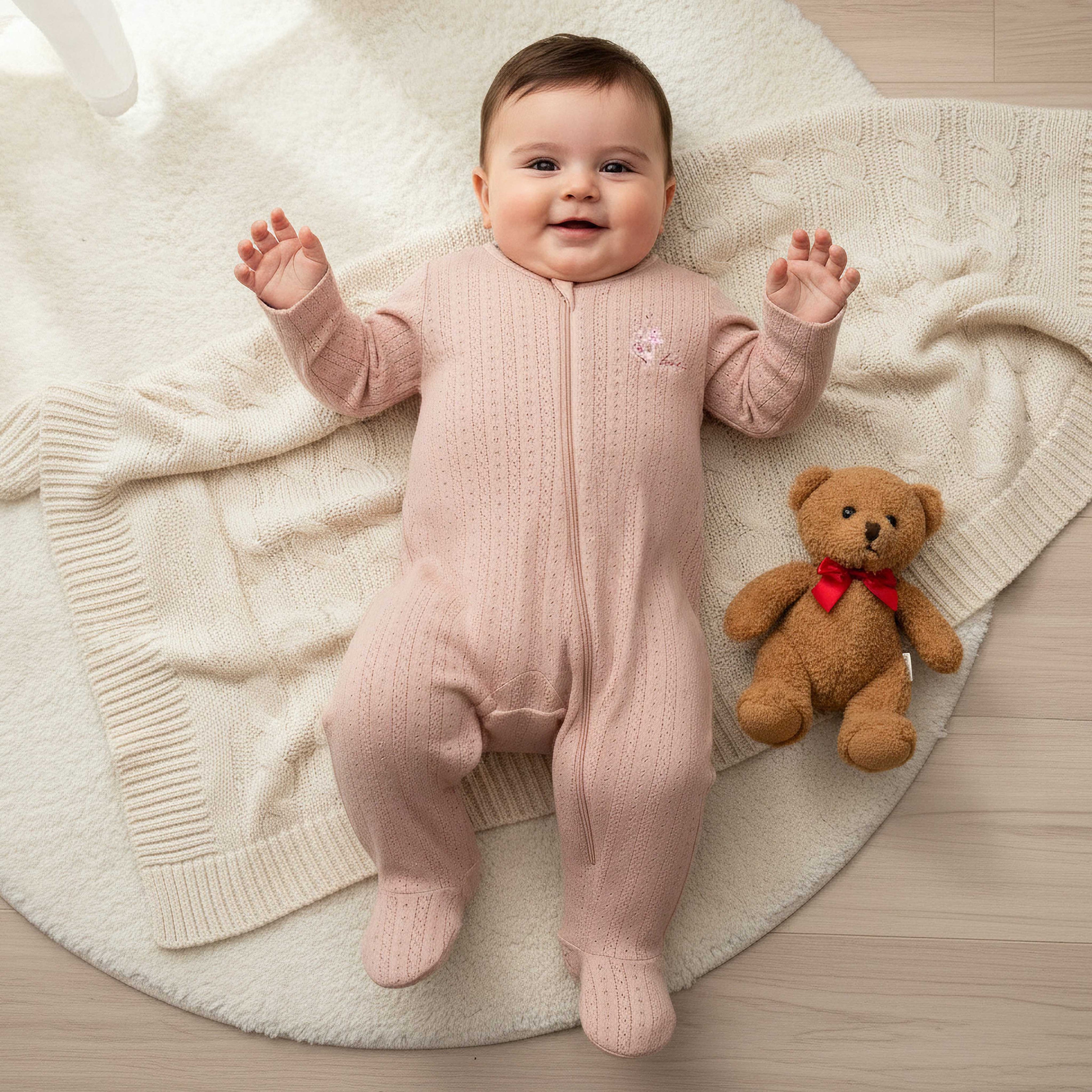 Pack of 3 Juniors Cotton Round Neck Long Sleeves Sleepsuit with Zip Closure