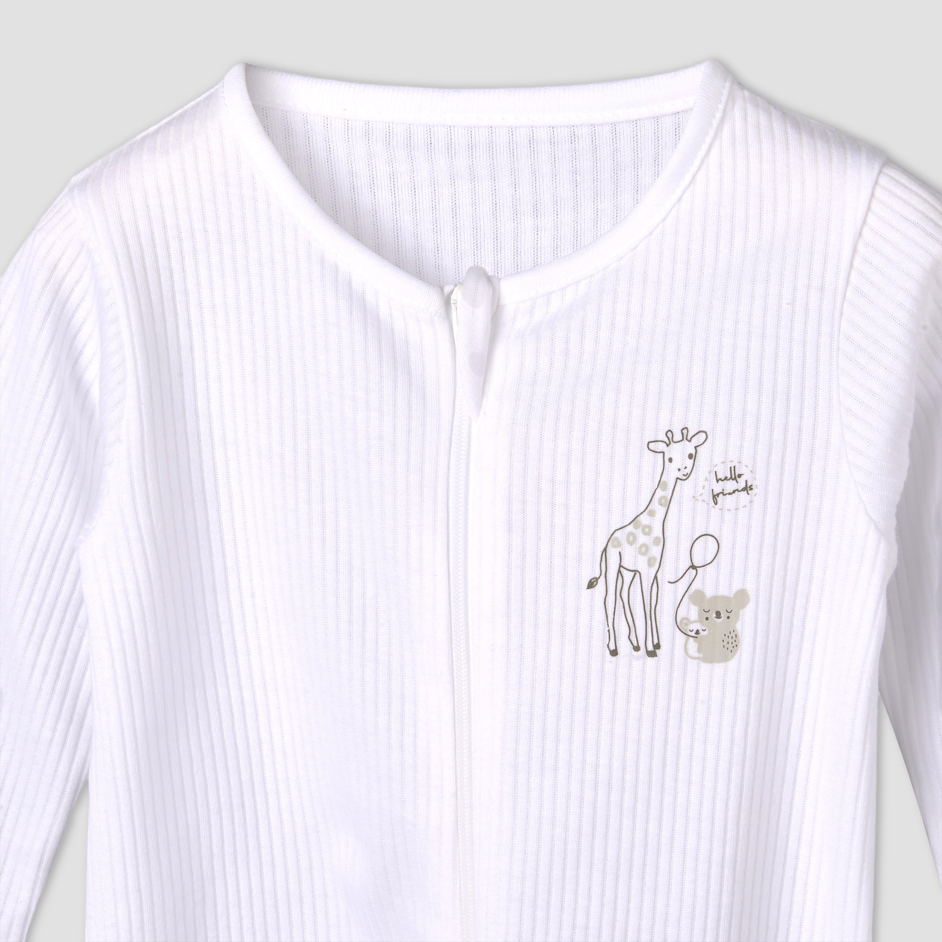 Pack of 3 Juniors Cotton Round Neck Long Sleeves Sleepsuit with Zip Closure