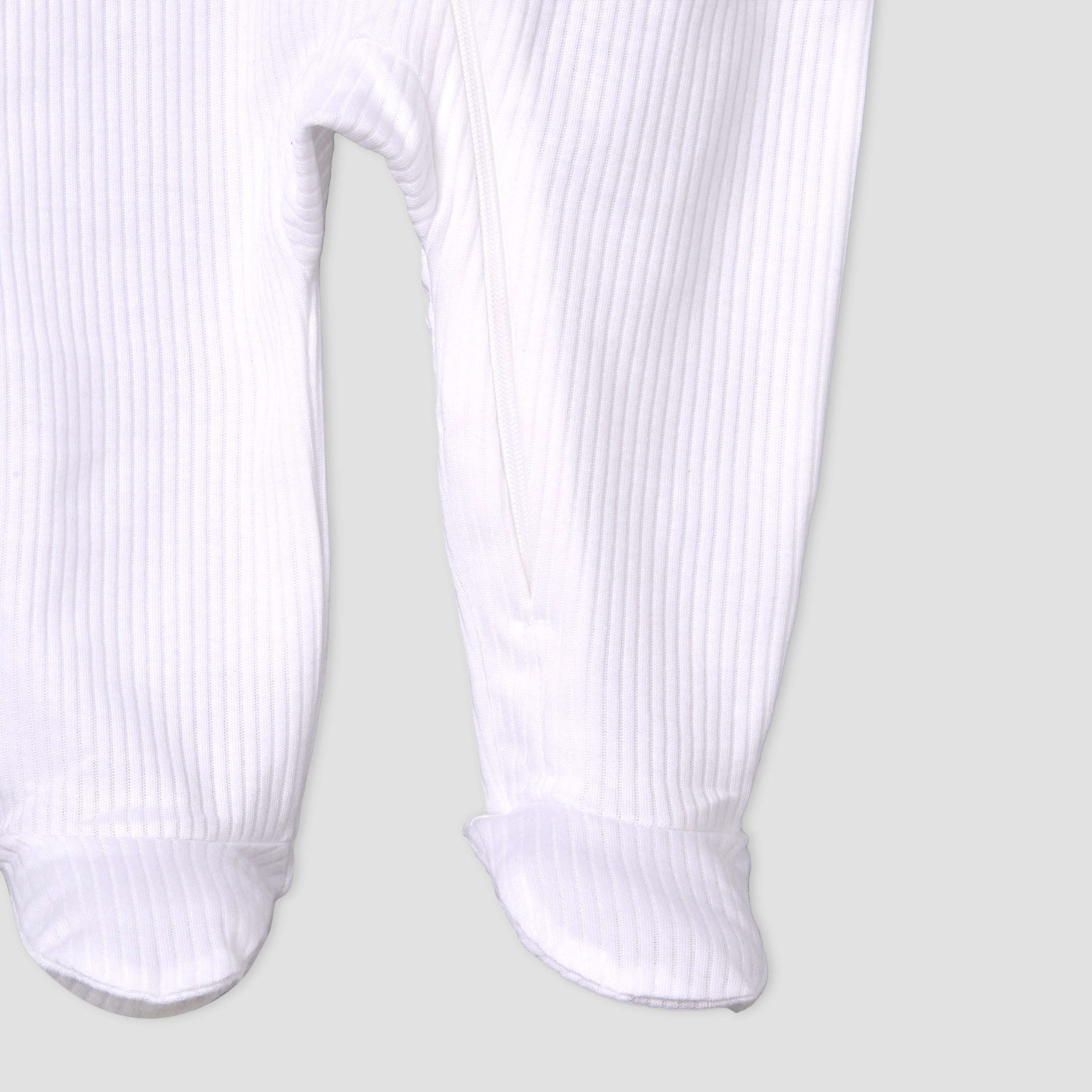 Pack of 3 Juniors Cotton Round Neck Long Sleeves Sleepsuit with Zip Closure