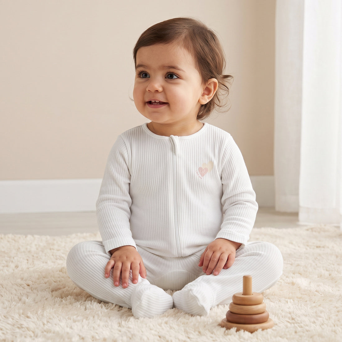 Pack of 5 Juniors Cotton Crew Neck Long Sleeves Sleepsuits with Heart Print