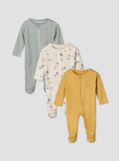 Pack of 3 Juniors Cotton Long Sleeves Sleepsuit with Safari Print-promo_babyshop_Buy2for115_UAE130126-image-1