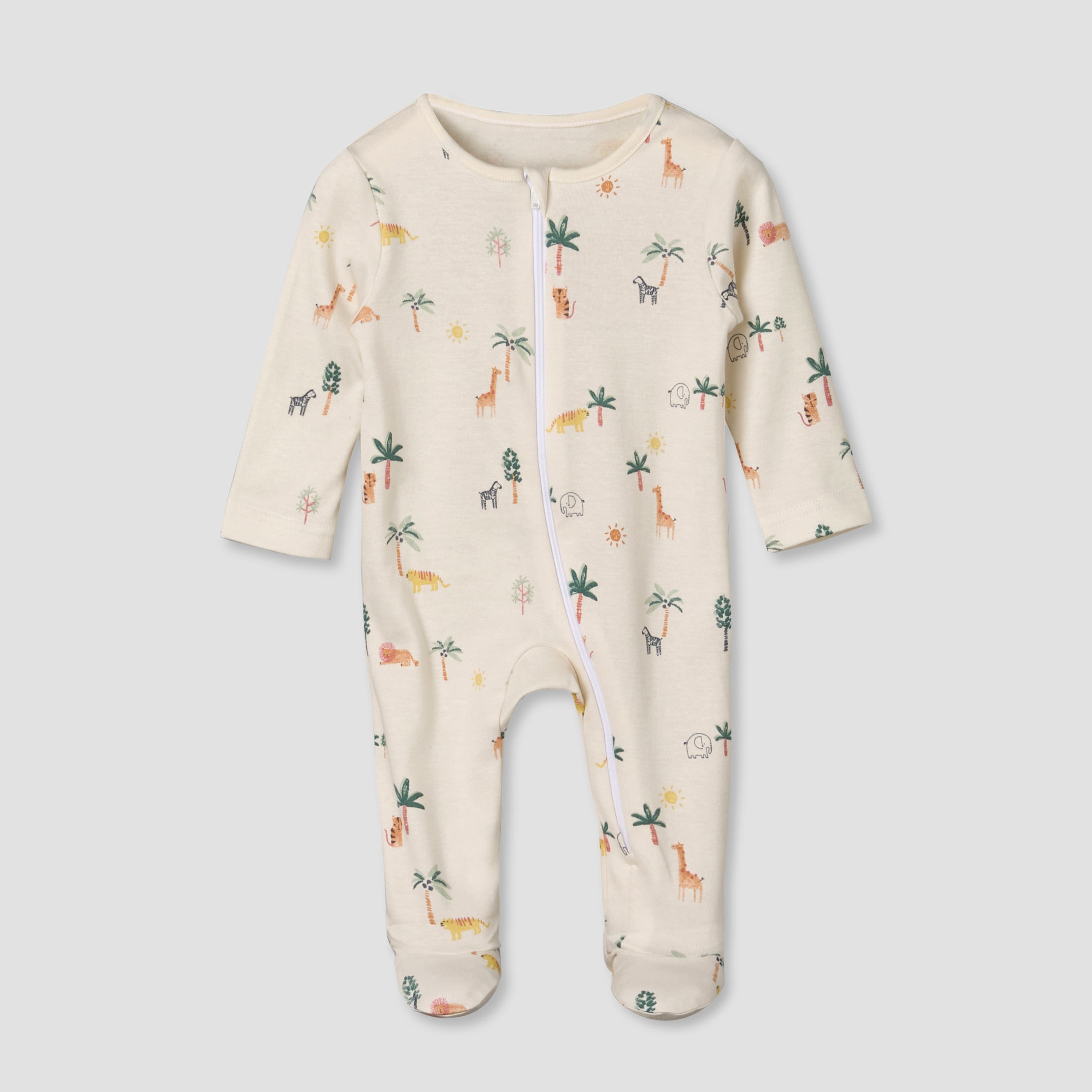 Pack of 3 Juniors Cotton Long Sleeves Sleepsuit with Safari Print