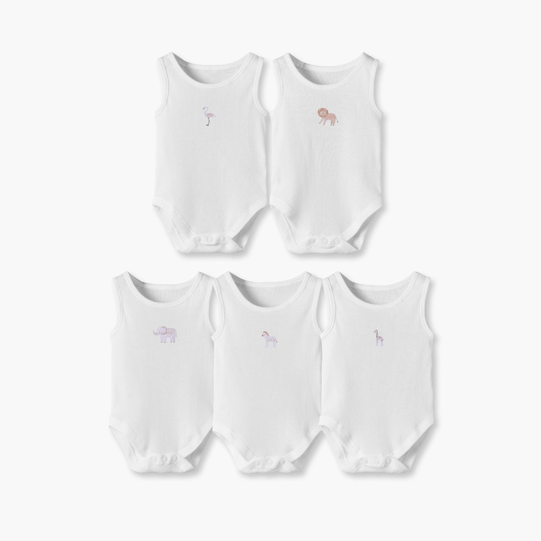 Pack of 5 Juniors Round Neck Sleeveless Bodysuit with Safari Print