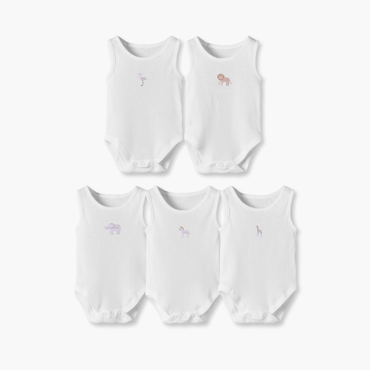Pack of 5 Juniors Round Neck Sleeveless Bodysuit with Safari Print
