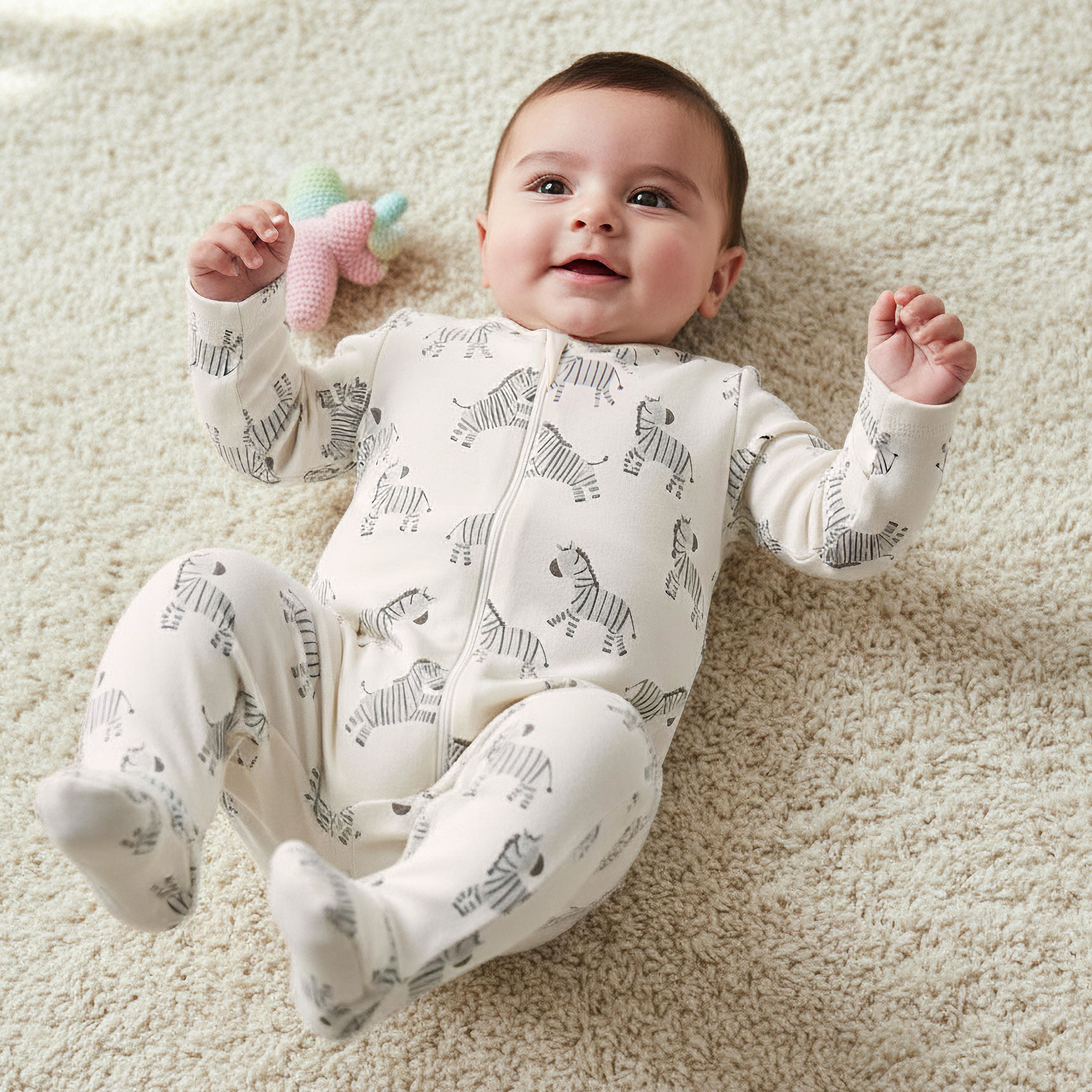 Pack of 5 Juniors Cotton Round Neck Long Sleeve Sleepsuit with Zip Closure