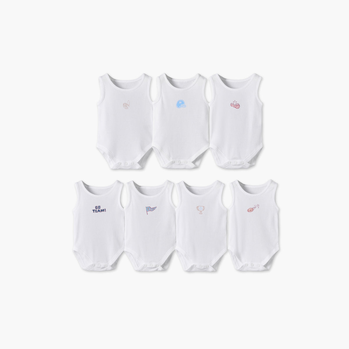 Pack of 7 Juniors Round Neck Sleeveless Bodysuit with Print