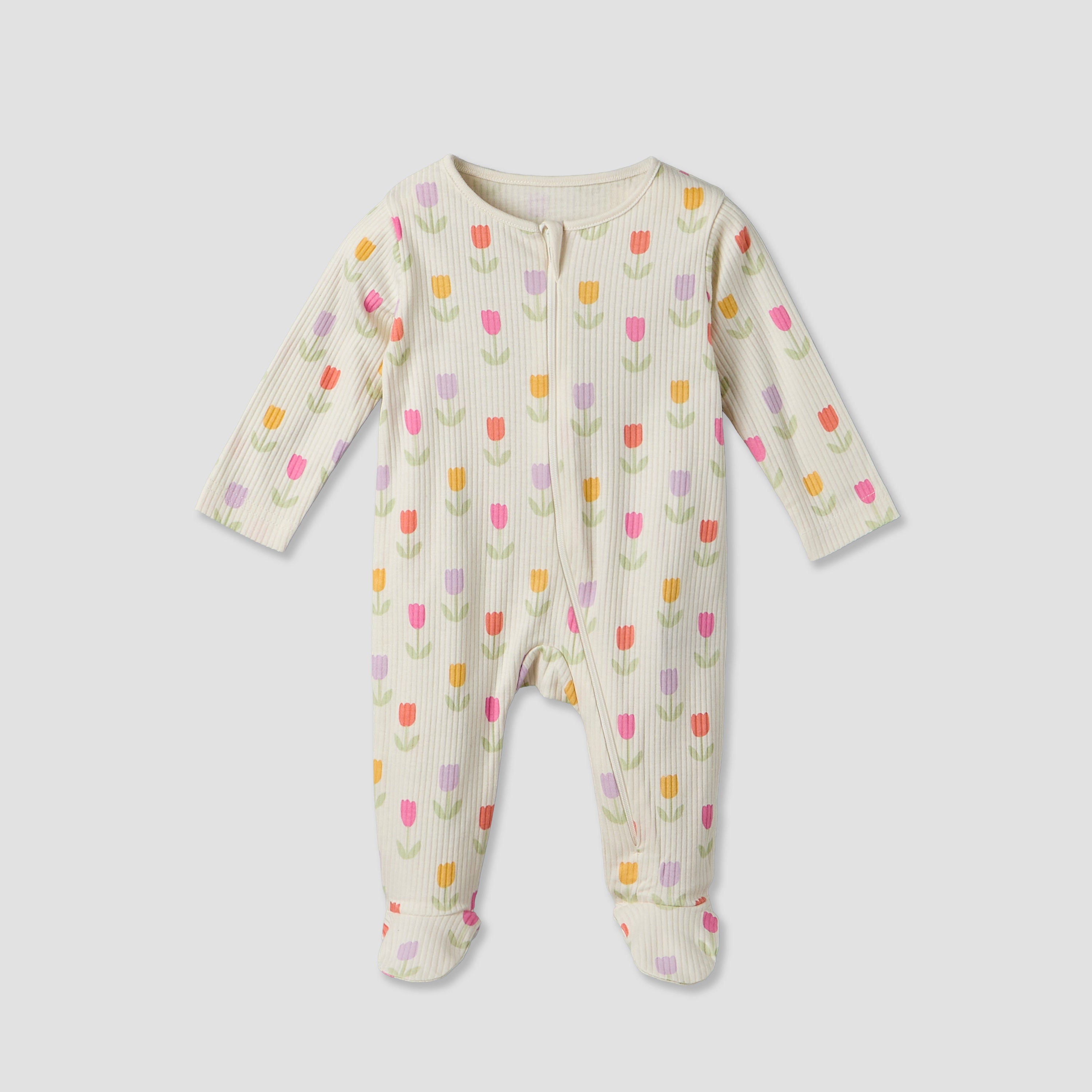Pack of 3 Juniors Cotton Round Neck Long Sleeves Sleepsuit with Zip Closure