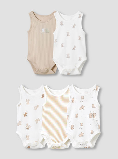 Juniors Round Neck Bodysuit with Snap Button Closure - Cotton - Sleeveless - Set of 5-promo_babyshop_Buy2for115_UAE130126-image-1