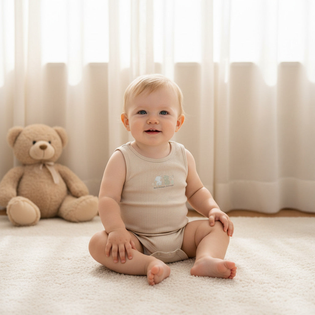 Juniors Round Neck Bodysuit with Snap Button Closure - Cotton - Sleeveless - Set of 5