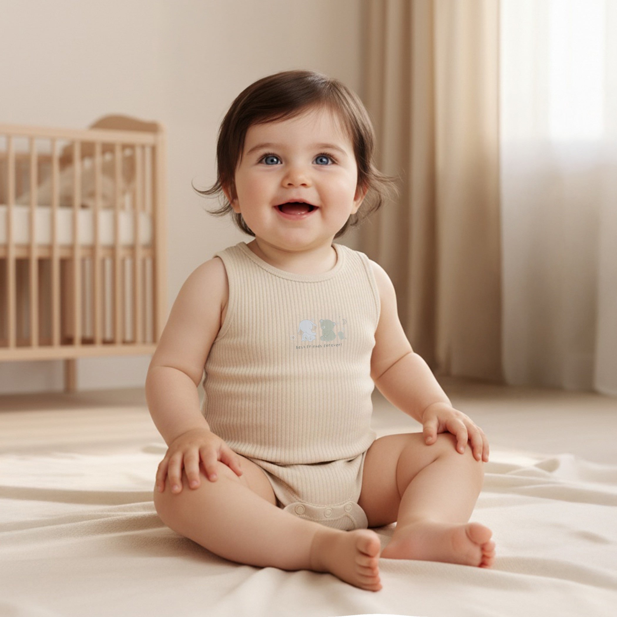 Juniors Round Neck Bodysuit with Snap Button Closure - Cotton - Sleeveless - Set of 5