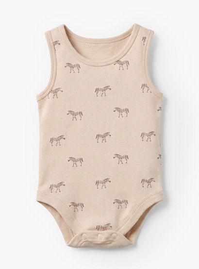 Pack of 5 Juniors Crew Neck Sleeveless Bodysuit with Safari Print-baby-boys-clothing-bodysuits-image-6
