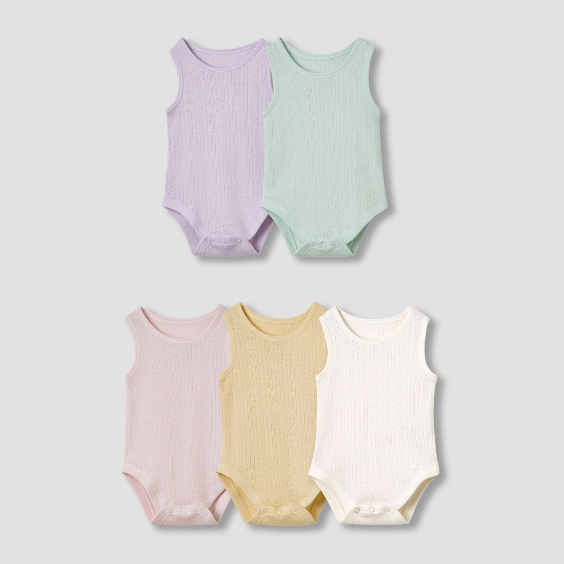 Juniors Round Neck Bodysuit with Texture - Cotton - Sleeveless - Set of 5 - Multicolour / 12-18 mths