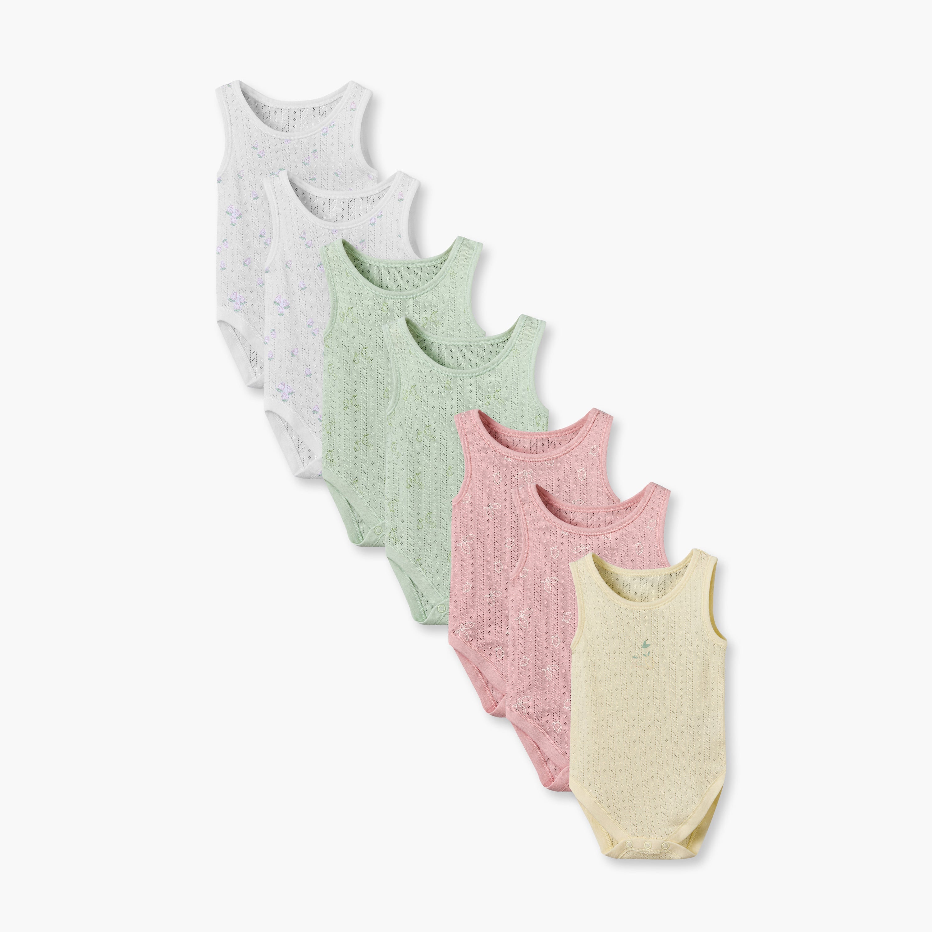 Pack of 7 Juniors Cotton Crew Neck Sleeveless Bodysuit with Snap Button Closure - Multicolour / 18-24 mths