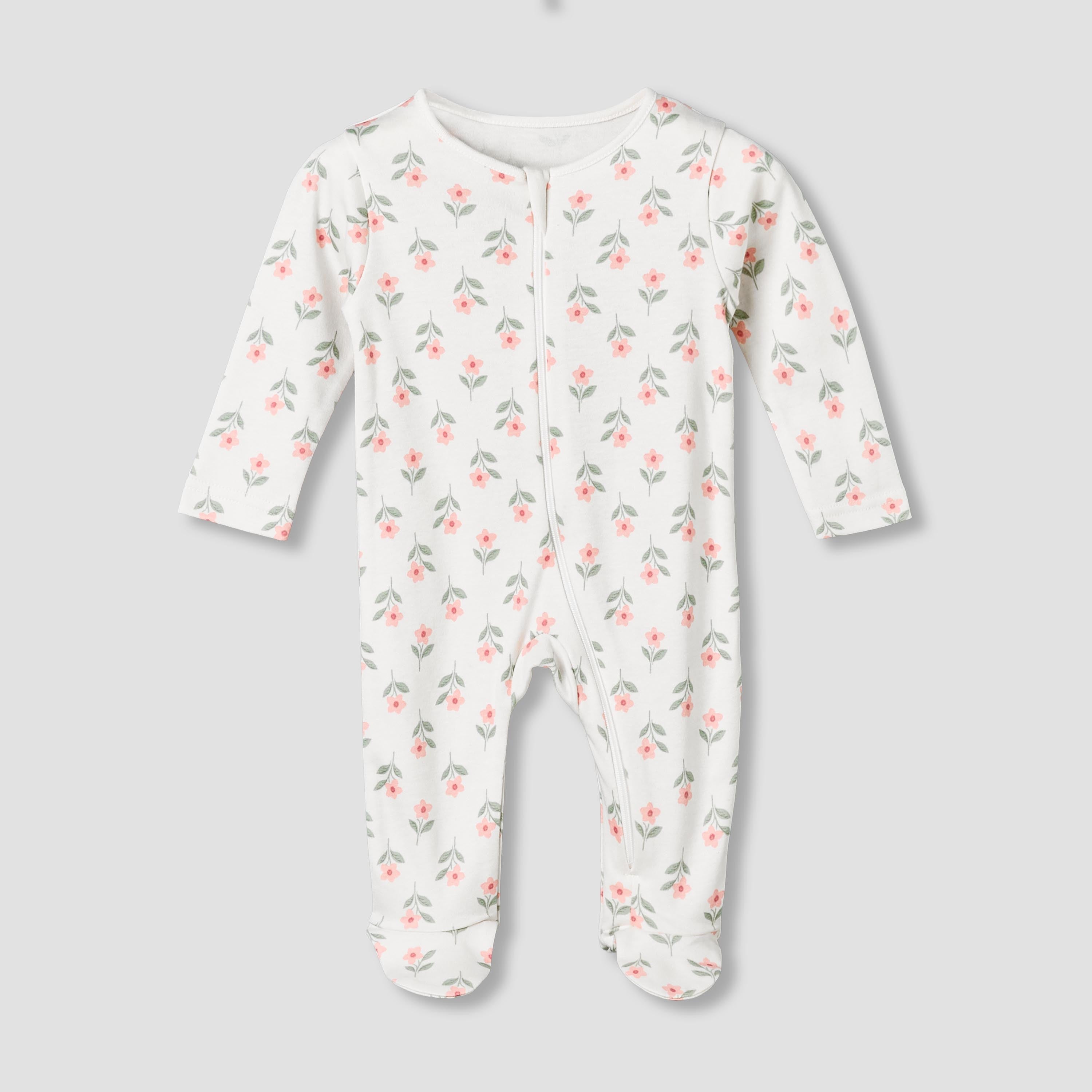 Pack of 5 Juniors Cotton Crew Neck Long Sleeves Sleepsuit with Floral Print