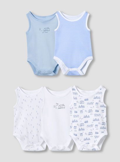 Juniors Printed Sleeveless Bodysuit with Snap Button Closure - Set of 5-promo_babyshop_Buy2for115_UAE130126-image-1