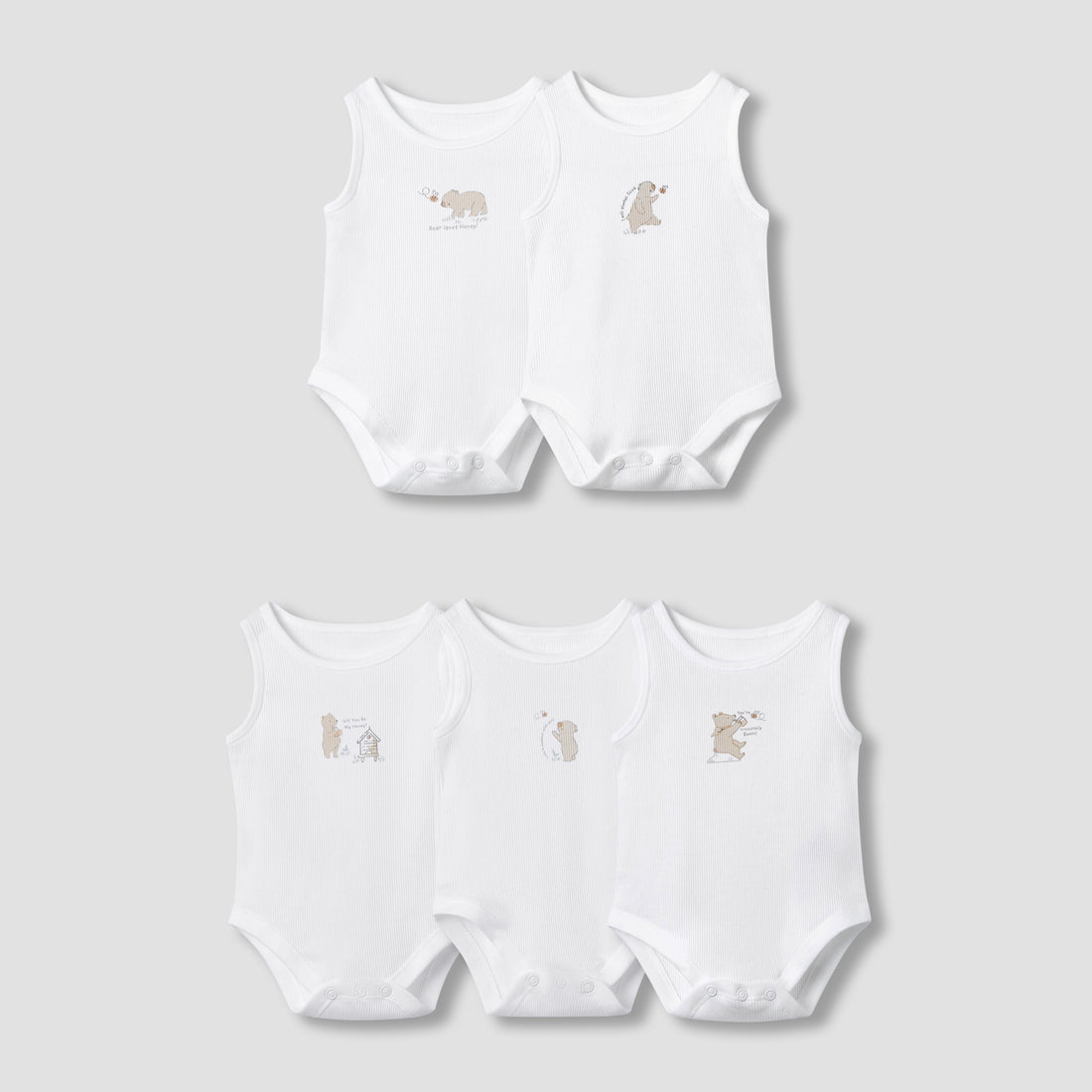 Juniors Round Neck Bodysuit with Snap Button Closure - Cotton - Sleeveless - Set of 5 - White / 18-24 mths