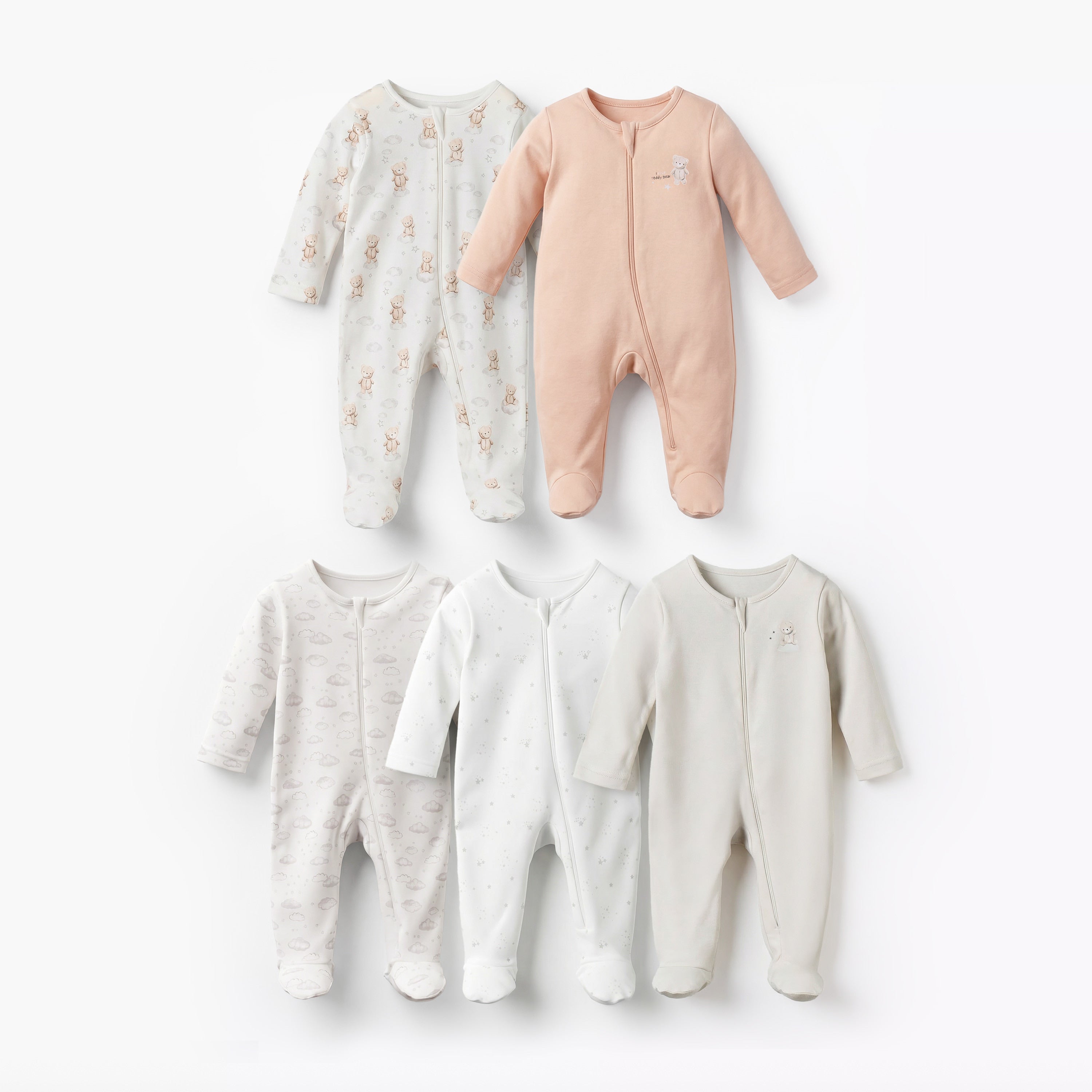 Pack of 5 Juniors Cotton Long Sleeves Sleepsuit with Assorted Print - Multicolour / 12-18 mths