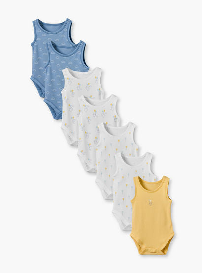 Pack of 7 Juniors Round Neck Sleeveless Bodysuit with Snap Button Closure-baby-boys-clothing-bodysuits-image-1