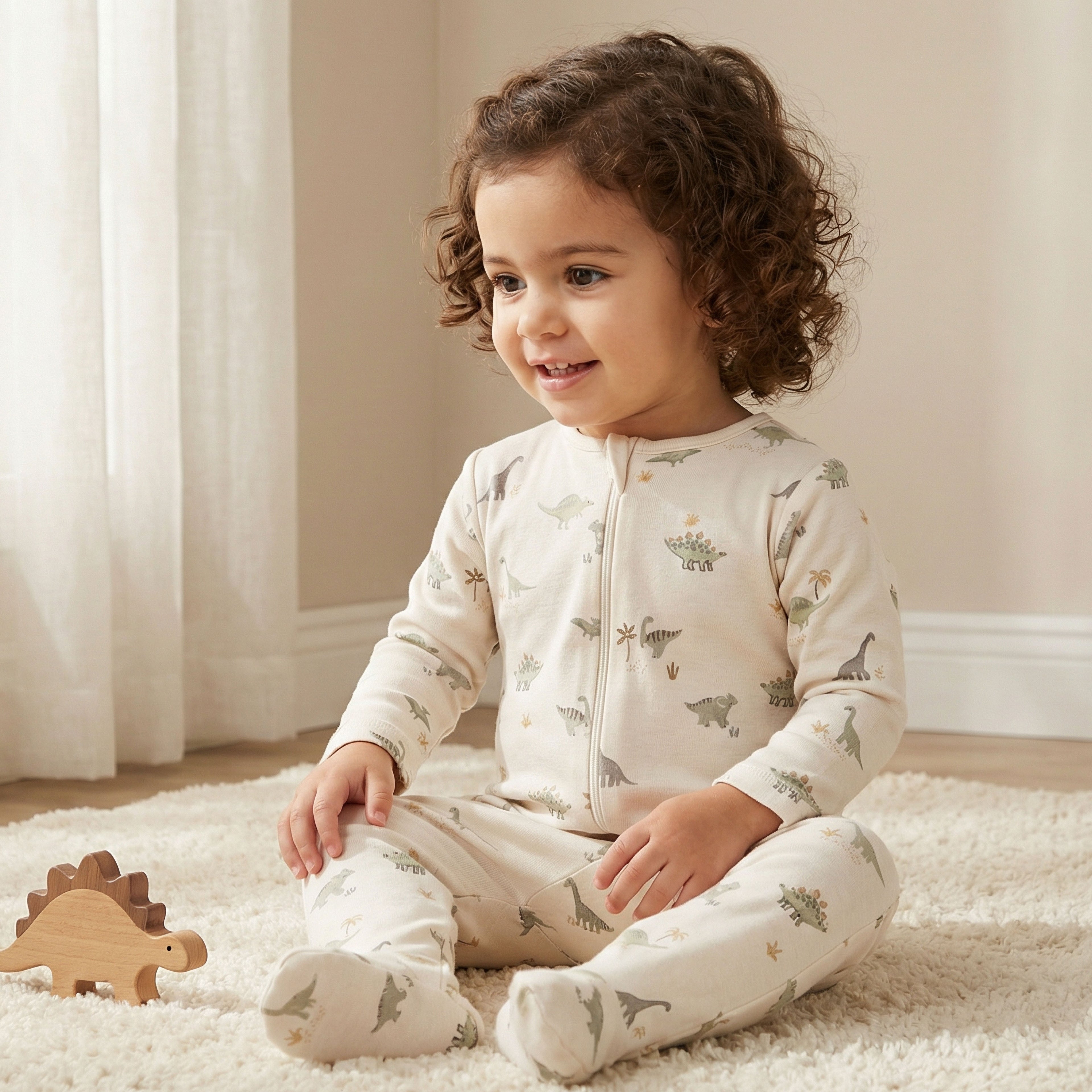 Pack of 5 Juniors Cotton Round Neck Long Sleeves Sleepsuit with Dinosaur Print