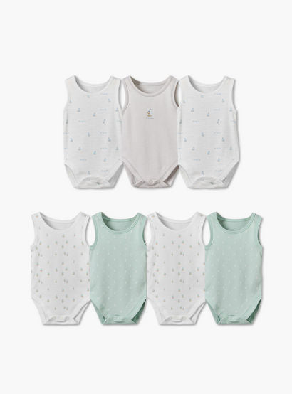 Pack of 7 Juniors Crew Neck Sleeveless Bodysuit with Snap Button Closure-baby-boys-clothing-bodysuits-image-1
