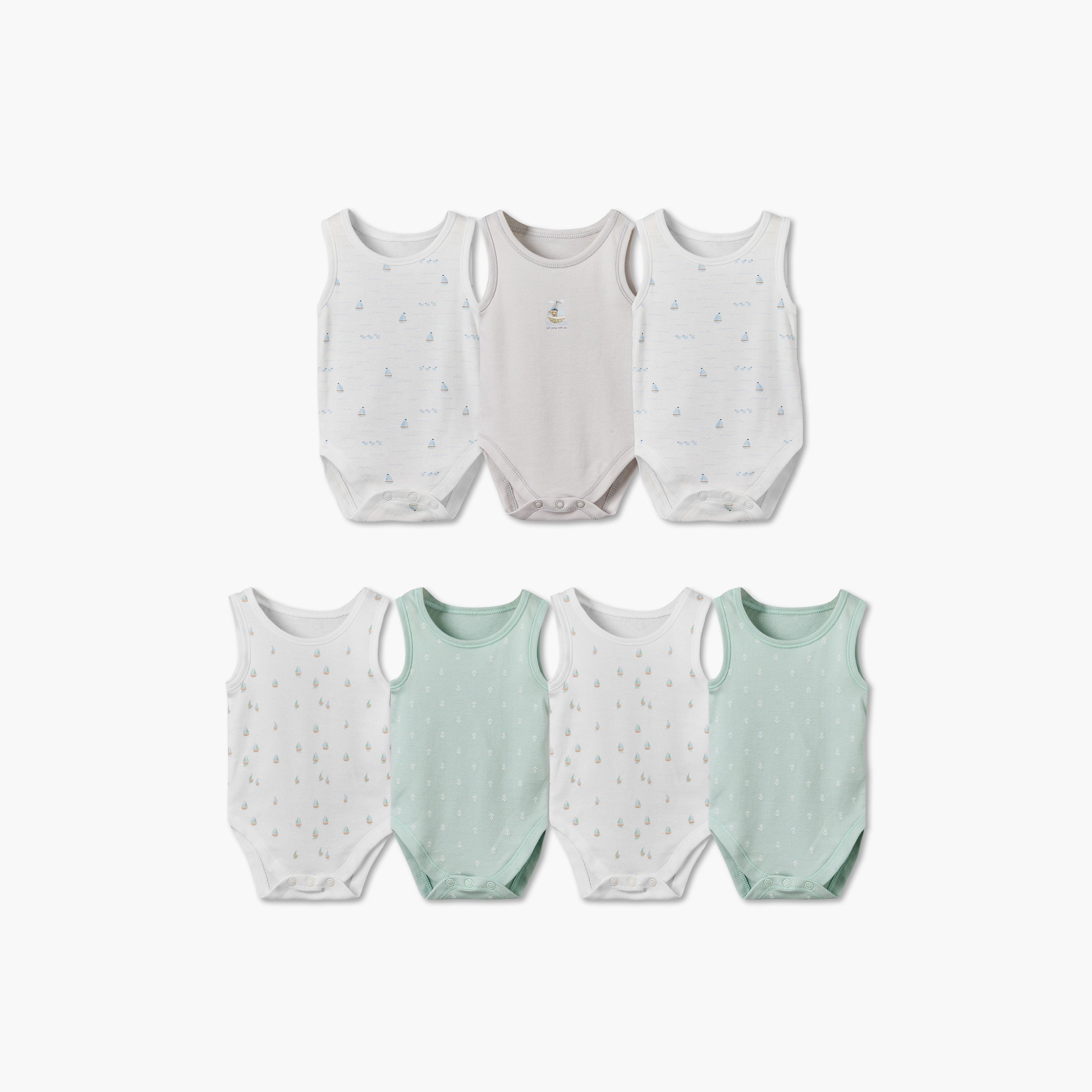 Pack of 7 Juniors Crew Neck Sleeveless Bodysuit with Snap Button Closure - Multicolour / 18-24 mths