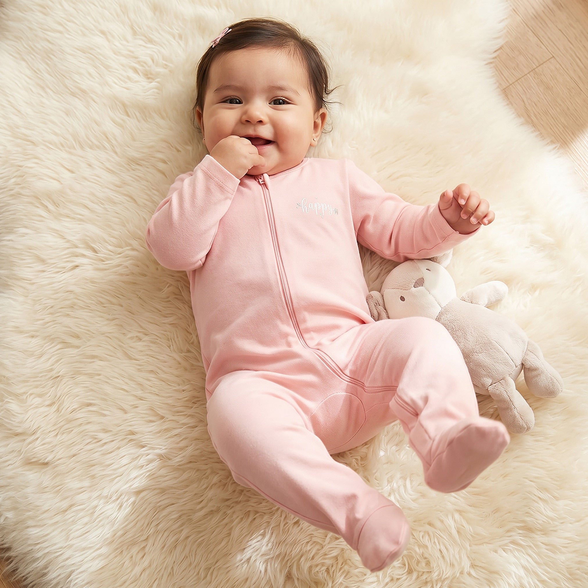 Pack of 3 Juniors Cotton Crew Neck Long Sleeve Sleepsuit with Zip Closure
