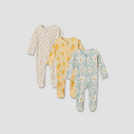 Pack of 3 Juniors Cotton Round Neck Long Sleeves Sleepsuit with Zip Closure-undefined-image-1