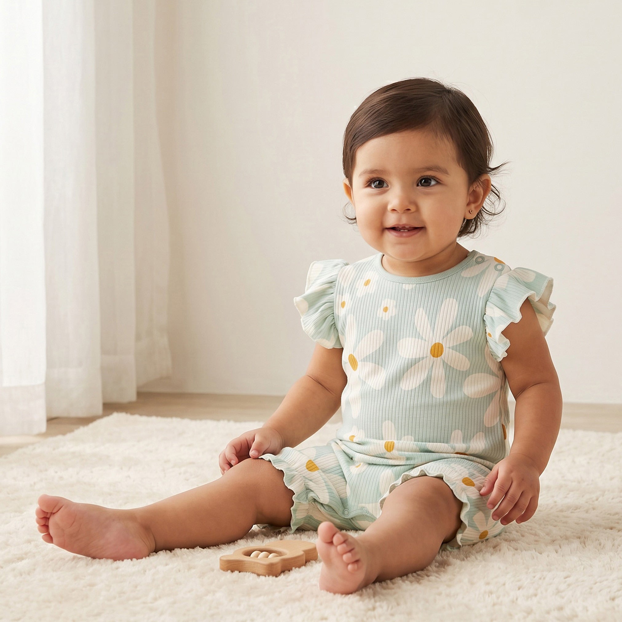 Pack of 3 Juniors Round Neck Short Sleeves Romper with Snap Button Closure
