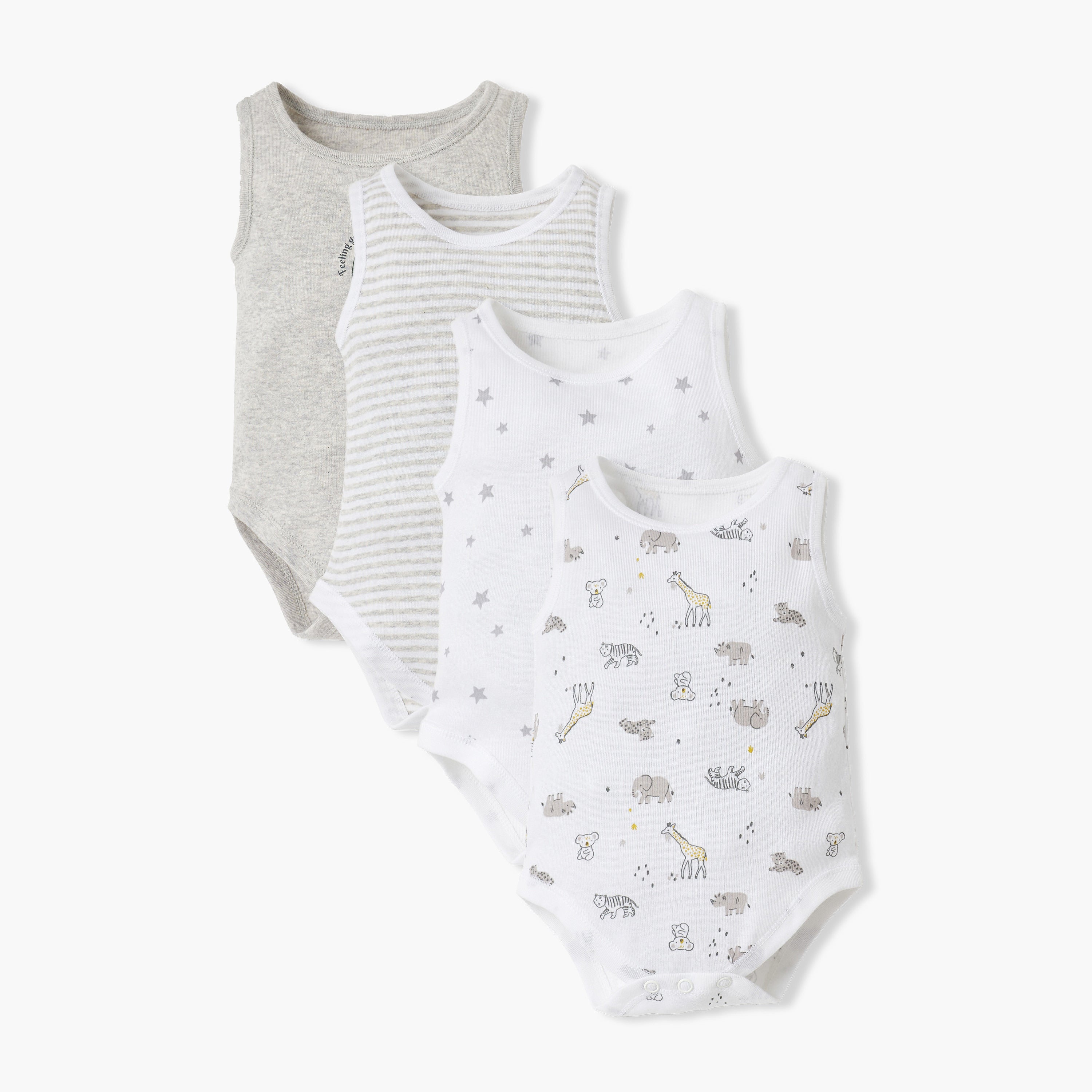 Juniors Printed Sleeveless Bodysuit - Set of 4 - Multicolour / 12-18 mths