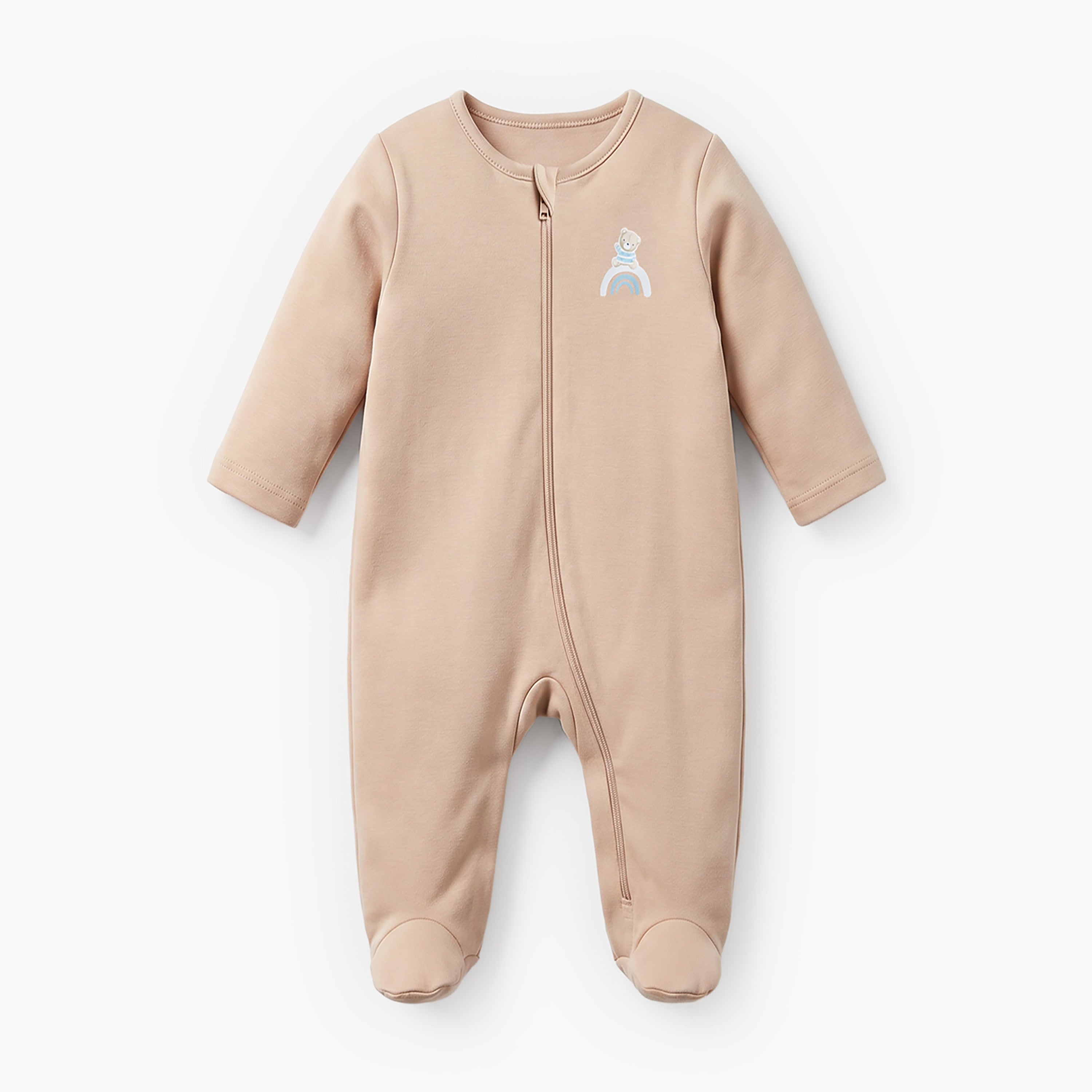 Pack of 3 Juniors Cotton Round Neck Long Sleeves Sleepsuit with Zip Closure
