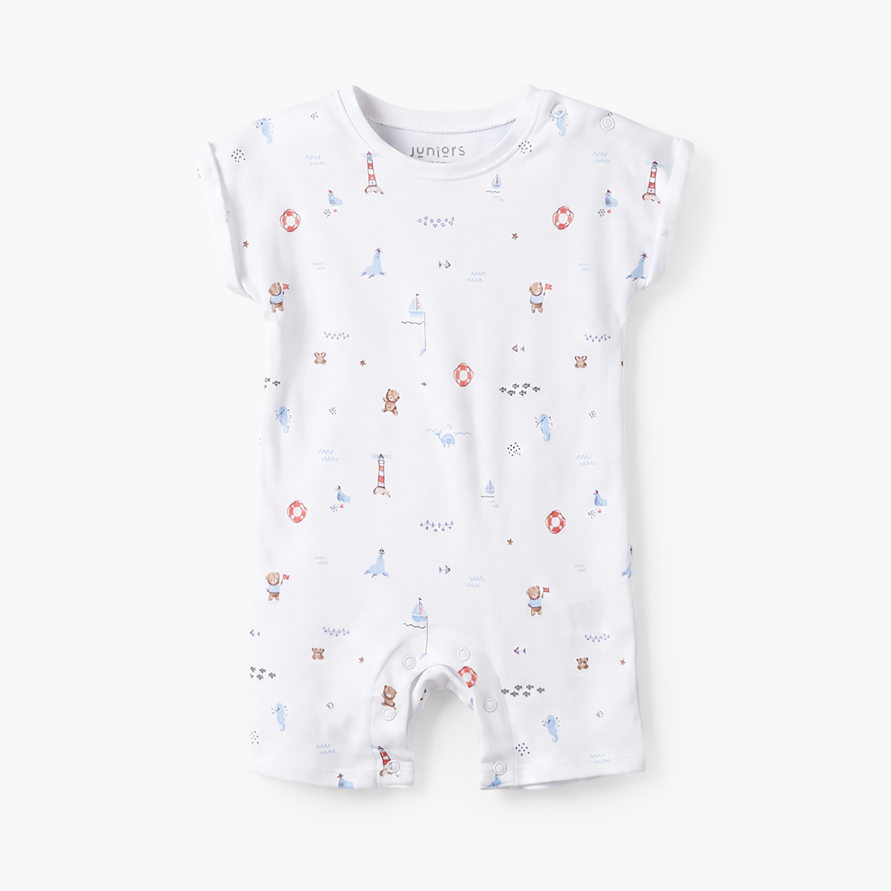 Pack of 3 Crew Neck Short Sleeves Romper with Teddy Bear Print