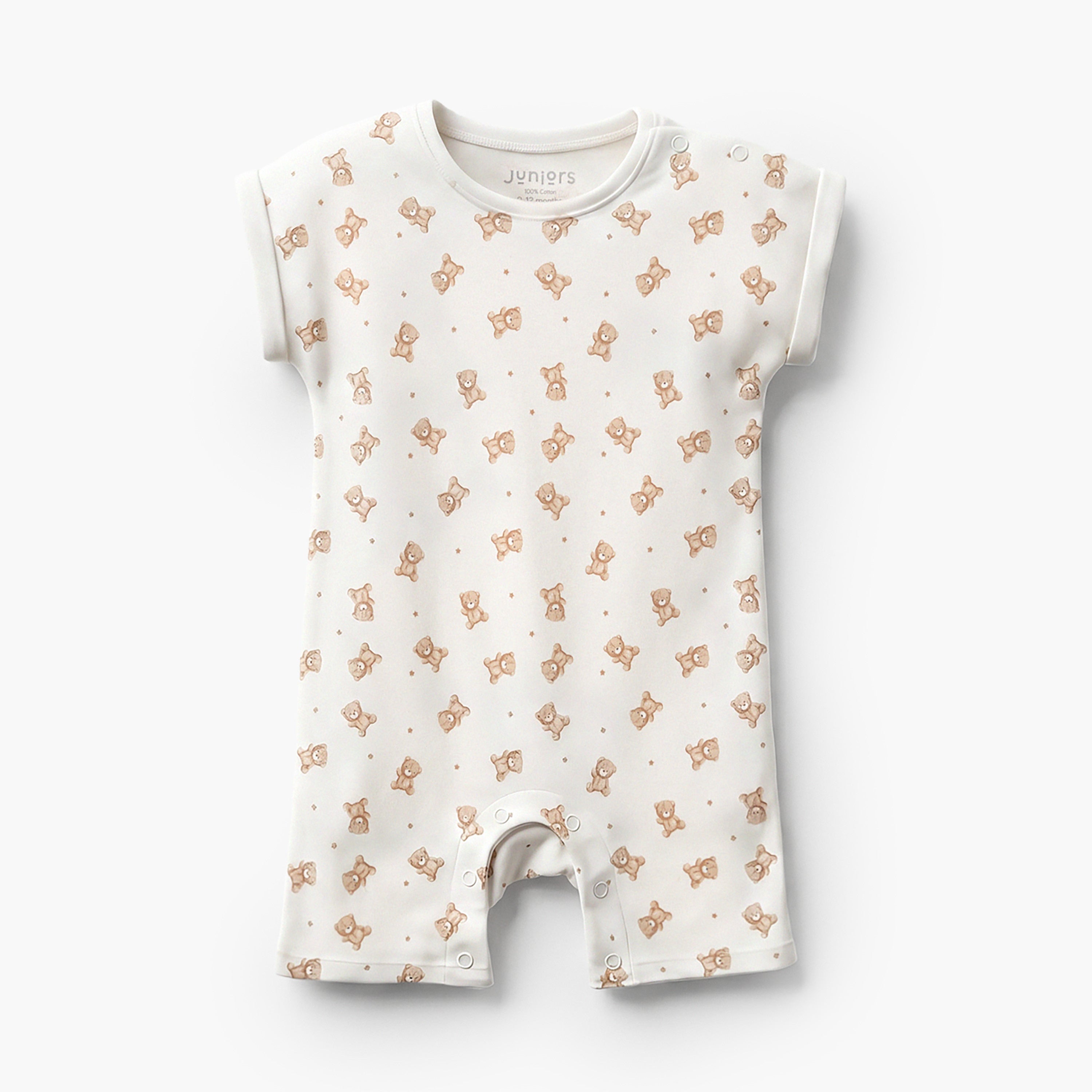 Pack of 3 Crew Neck Short Sleeves Romper with Teddy Bear Print