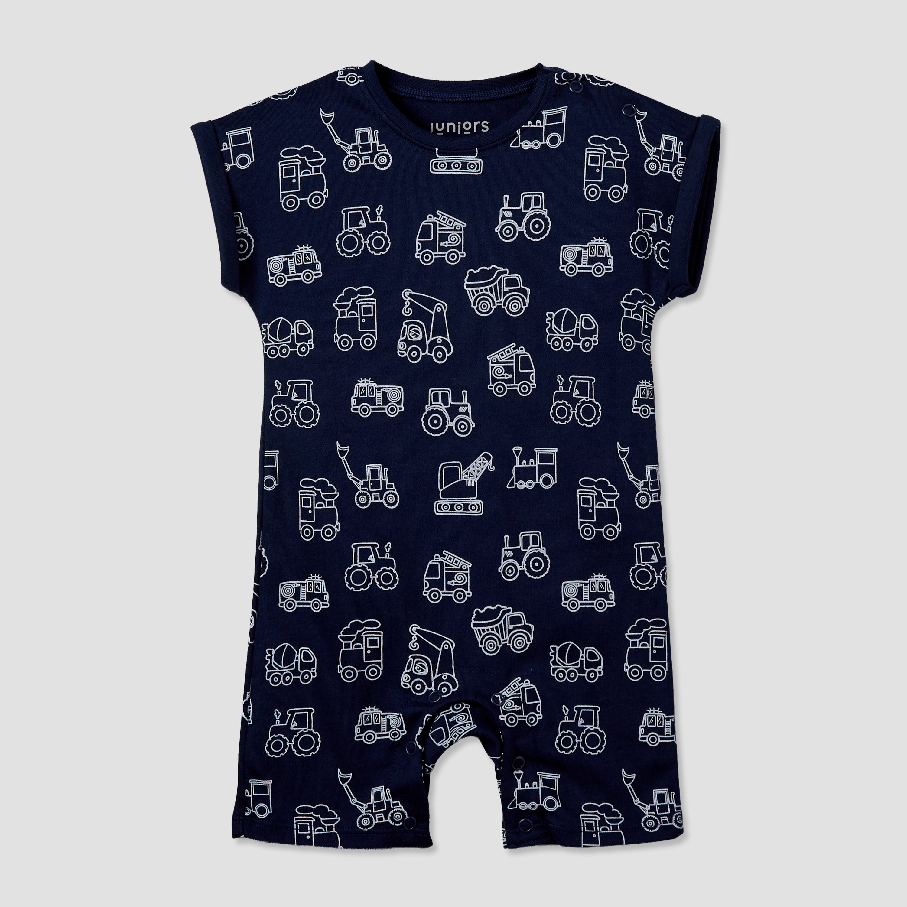 Pack of 3 Juniors Crew Neck Short Sleeves Romper with Vehicle Print