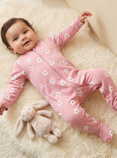 Pack of 5 Juniors Cotton Crew Neck Long Sleeve Sleepsuit with Zip Closure-baby-girls-clothing-nightwear-sleepsuits-image-2