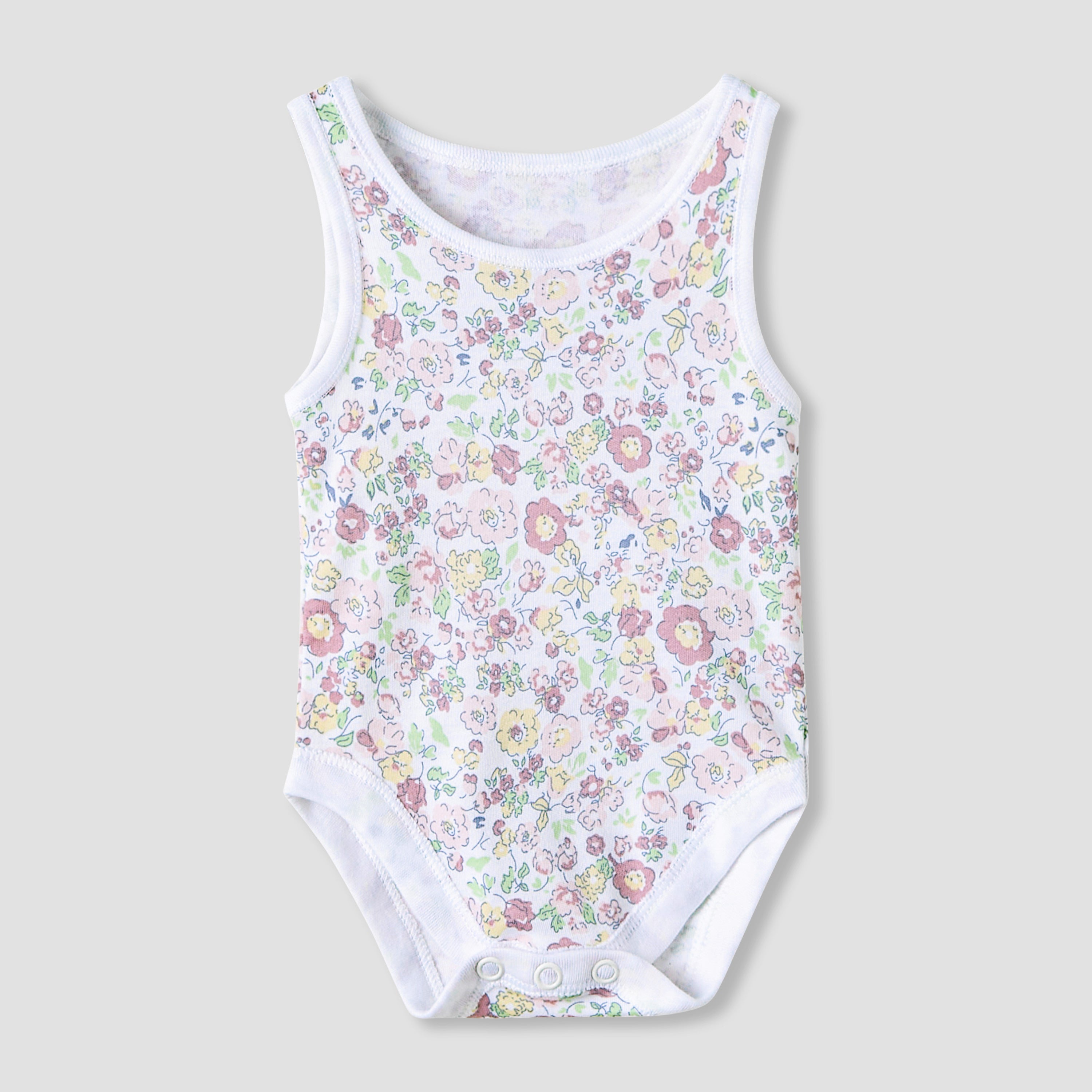 Juniors Floral Print Sleeveless Bodysuit with Snap Button Closure - Set of 7