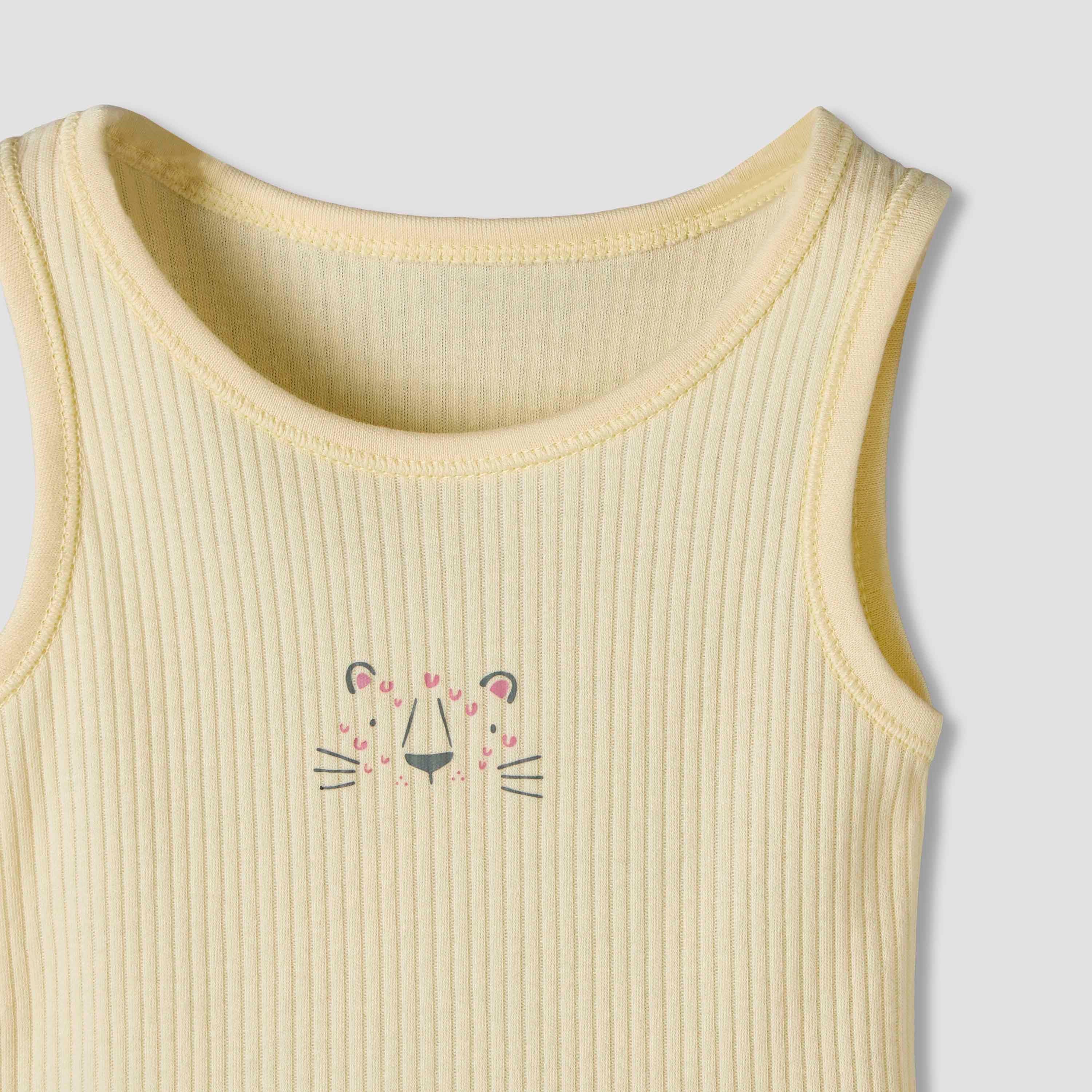 Pack of 5 Juniors Round Neck Sleeveless Bodysuit with Ribbed Design